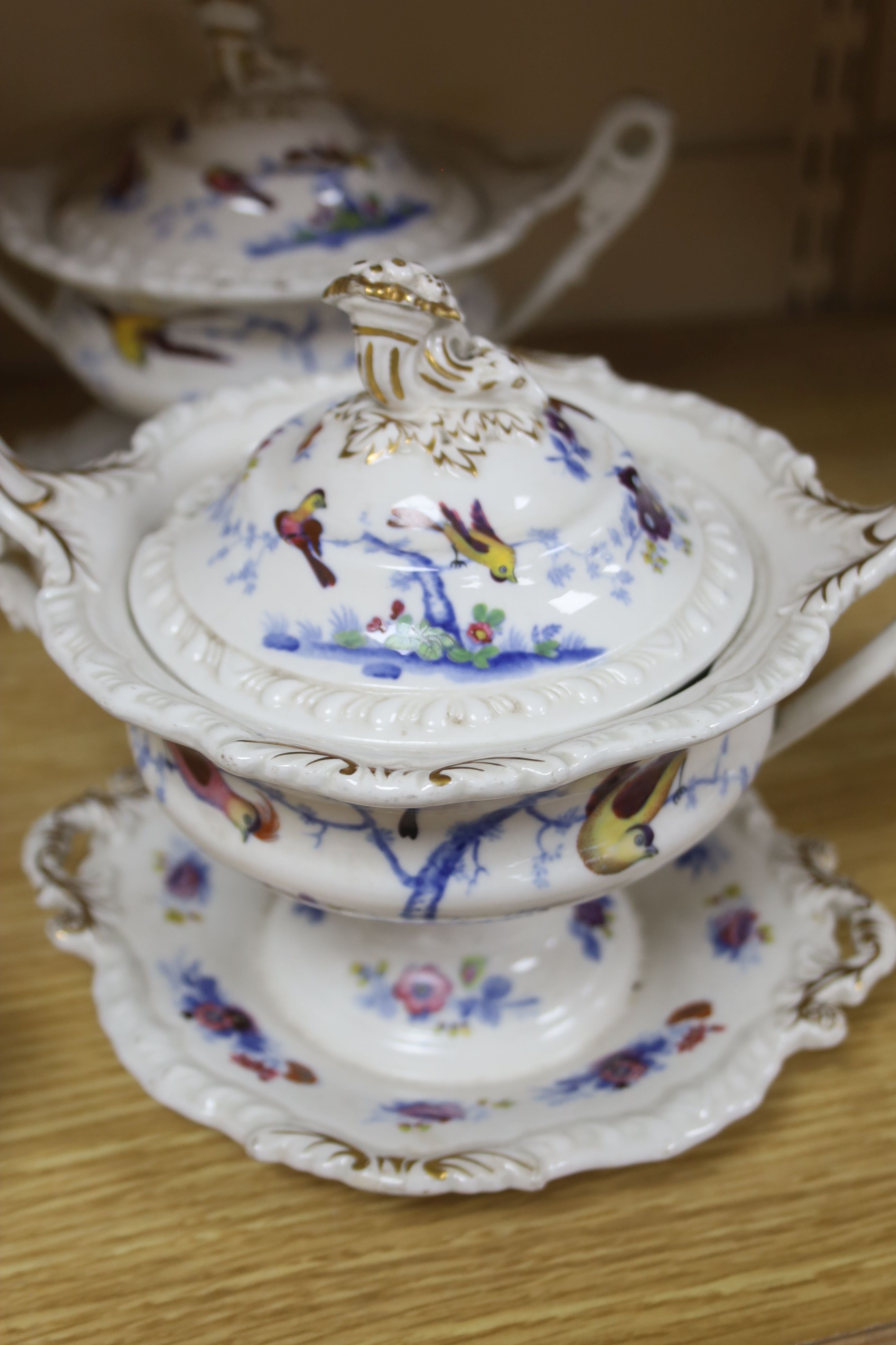 A John W. Ridgway Granite china Oriental birds part dessert service, c.1835